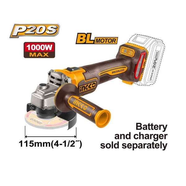 Aku ugaona brusilica 20V 115mm Solo CAGLI27153 INGCO - Slika 2