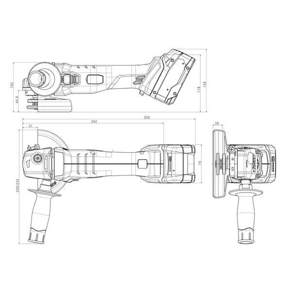 Aku ugaona brusilica 125 mm 18V W 18 7-125 Solo Metabo - Slika 4