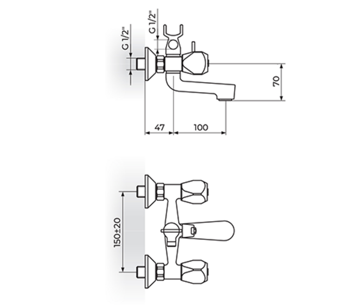 Baterija za kadu sa ručnim tušem KLASIK FUMME KF12101 - Slika 2