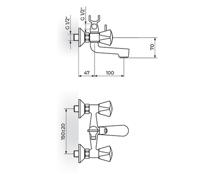 Baterija za kadu sa ručnim tušem KLASIK K12101 - Slika 2