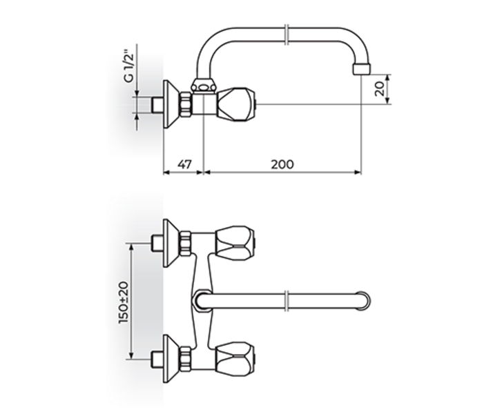 Baterija za sudoperu - lavabo izliv 200mm - U KLASIK FUMME KF03101 - Slika 2