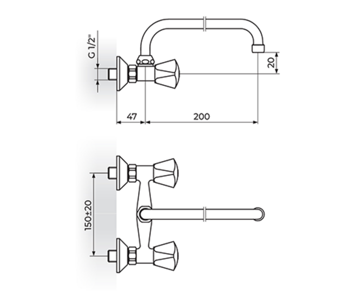 Baterija za sudoperu - lavabo izliv 200mm - U KLASIK K03101 - Slika 2