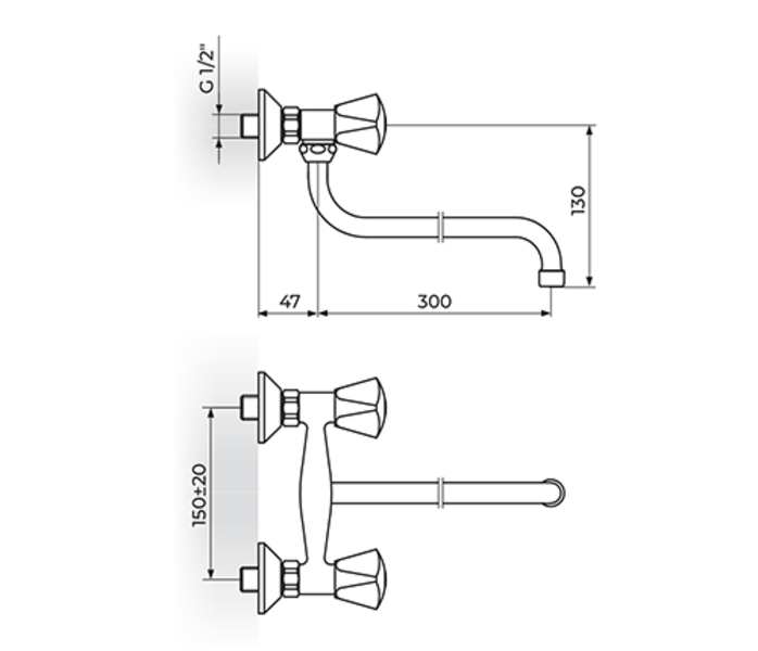 Baterija za sudoperu - lavabo izliv 300mm - S KLASIK K01130 - Slika 2