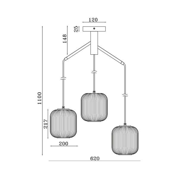 Dekorativna visilica, crna 3H-1xE27 - Slika 3