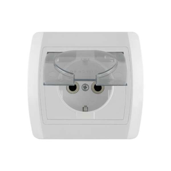 Dvopolna priključnica 16A/250V, 2P+E, sa transparentnim poklopcem, keramika Status - Slika 1