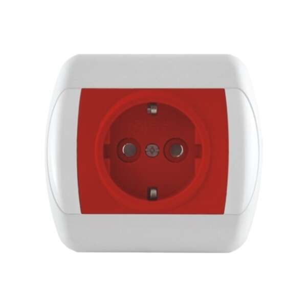 Dvopolna priključnica 16A/250V, 2P+E, zaštita od dodira, crvena, plastika Royal - Slika 1