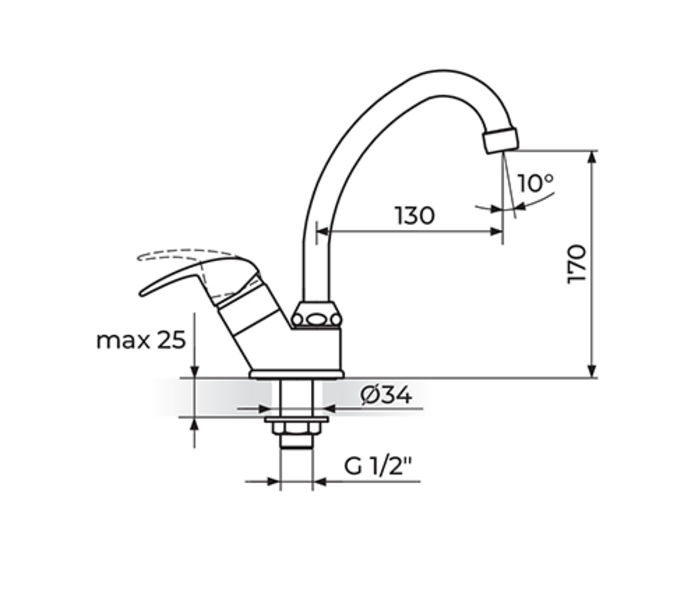 Jednoručna baterija za hladnu vodu izliv 130mm PERLA JP531130 - Slika 2