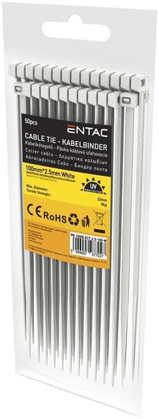 Kablovska vezica 2.5mmx100mm bela 50kom. Entac - Slika 1