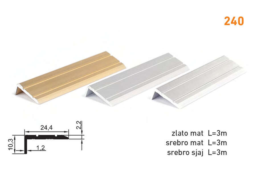 Lajsna ugaona L-profil 240 - srebro mat 3m - Slika 1