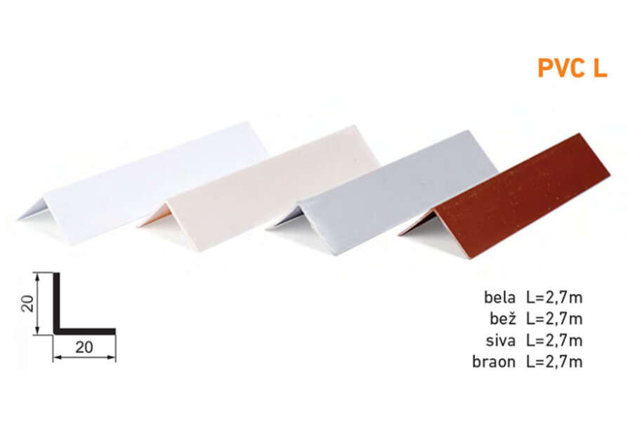 Lajsna ugaona L-profil PVC L 20×20 - bela - Slika 1