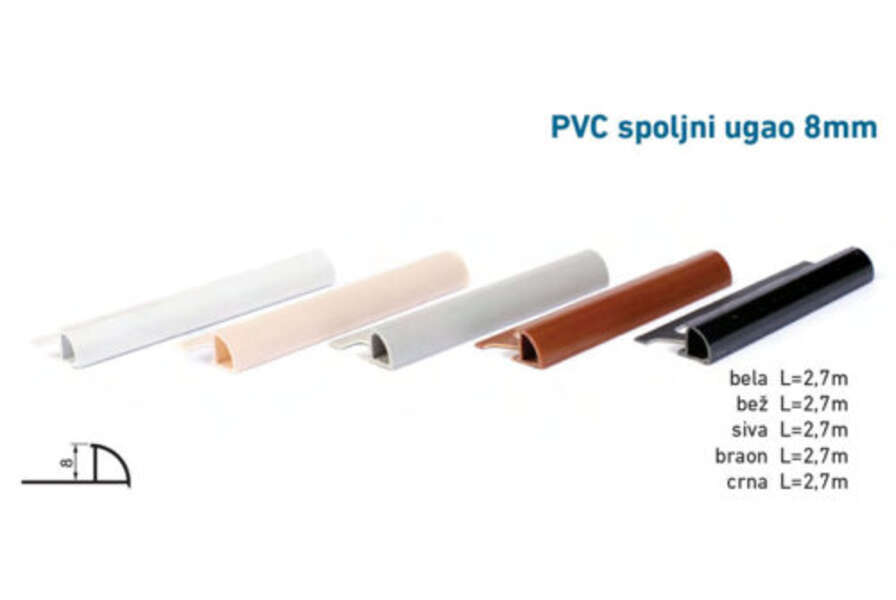 Lajsna za keramiku spoljni ugao 8mm - crna - Slika 1