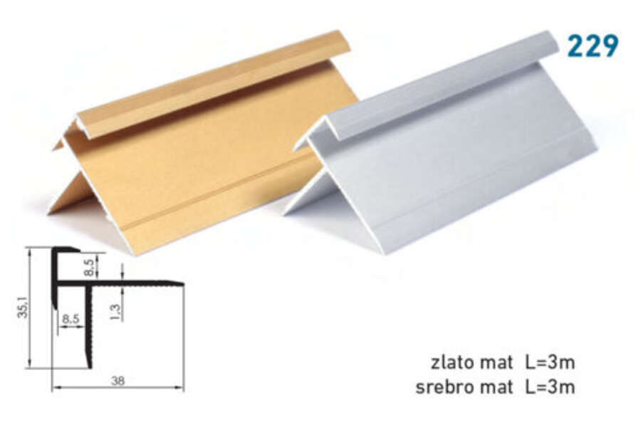 Lajsna za stepeništa i keramiku 229 - srebrna - Slika 1