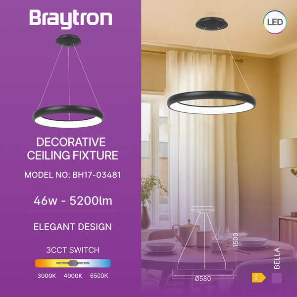 Led visilica okrugla crna 46W-3U1-IP20 - Slika 7