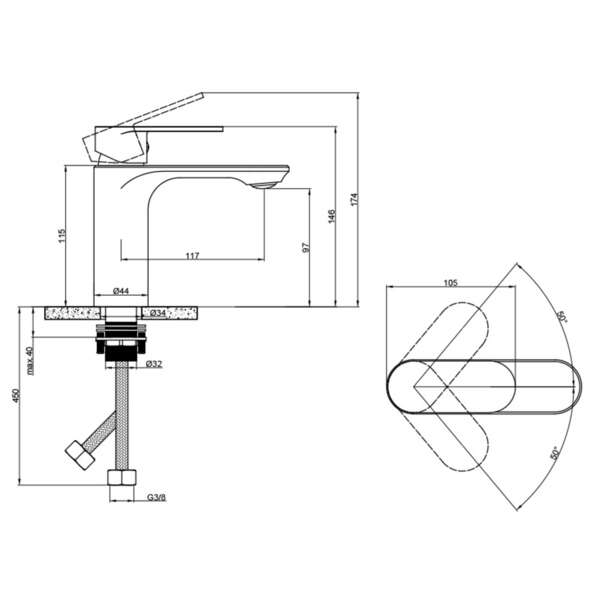 Stojeća slavina za lavabo TEMZA black LINNI - Slika 4