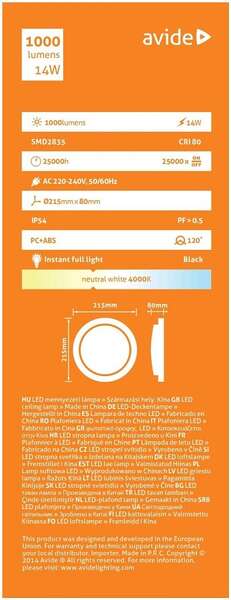 Okrugla lampa (Titania-R) IP54 14W NW 4000K crna - Slika 5