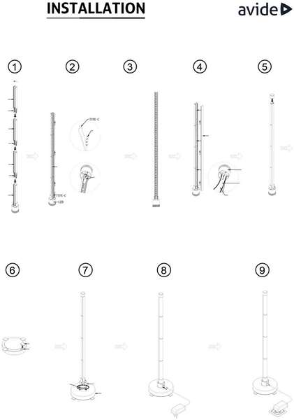 Podna lampa RGB+W sa senzorom muzike i daljinskim 11.5W Avide - Slika 4