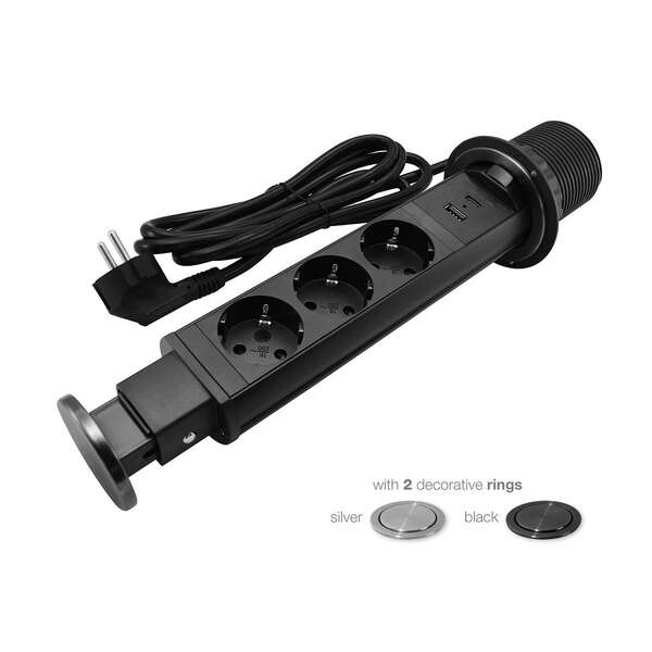 Pop up utičnica 3G 2m crna - Slika 1