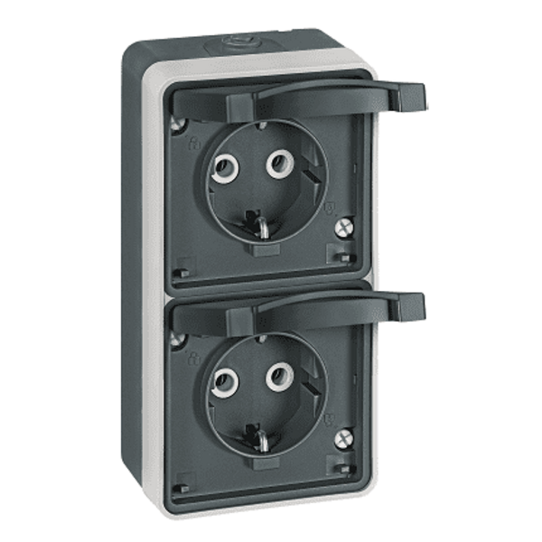 Priključnica dvopolna dvostruka vertikalna polikar. jezgro Protecta 16A/250V premoštena - Slika 1