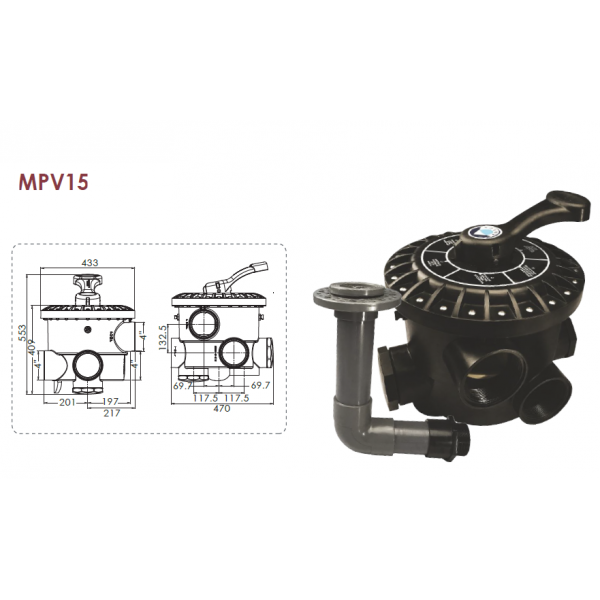 Šestopoložajni ventili Emaux za filtere 3" - Slika 6