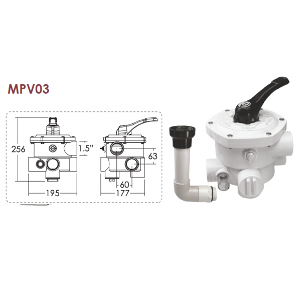 Šestopoložajni ventili Emaux za filtere 3" - Slika 2