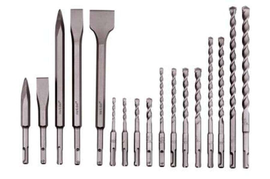 Set 17 kom. SDS-Plus spiralnih burgija,  dleta i špiceva u aluminijumskom koferu - Slika 2