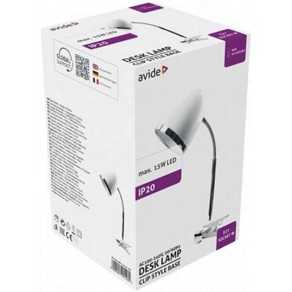 Stona lampa Clip bela E27 15W Avide - Slika 3
