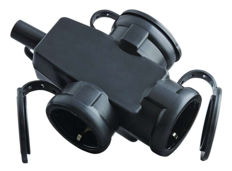 Trostruka prenosna priključnica sa poklopcem crna Tehnoelektro - Slika 1