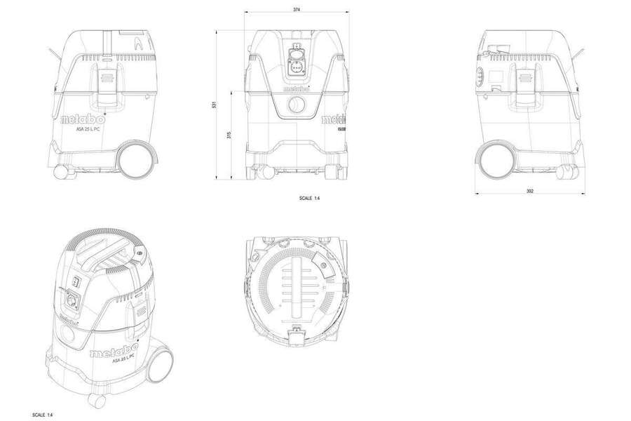 Usisivač mokro i suvo ASA 25 L PC 1250W Metabo - Slika 6