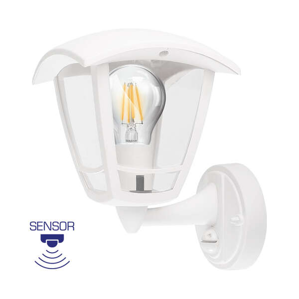 Zidna baštenska svetiljka bela sa senzorom E27 IP44 - Slika 1